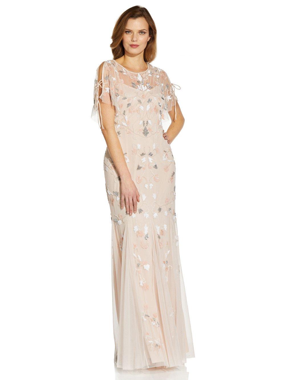 Dresses Beaded Flutter Sleeve Gown Adrianna Papell